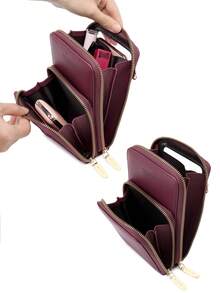 MIYIN 字母图案拉链触屏手机钱包 女士钱包 手拿包 秋季腕包 - 酒紅色 - 查看 4