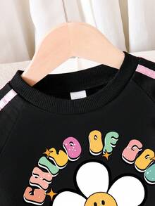 幼儿卡通印花保暖圆领运动衫和裤子套装 - 黑色 - 查看 3