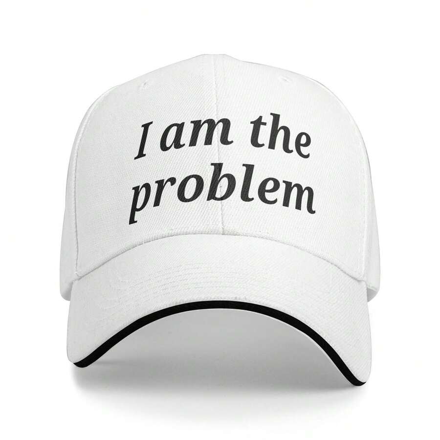 "I Am The Problem" Funny Trucker Hat For Men & Women - White Baseball Cap With Bold Black Text, Structured Non-Stretch Fabric, Casual Humorous Statement Accessory - White - View 1