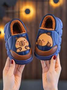 زوج من الشباشب الداخلية للأطفال، خريف/شتاء، شباشب منزلية من الفرو للأولاد، أحذية أطفال للبنات - أزرق غامق - مشاهدة 3
