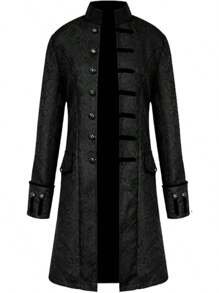 HZY Men Steampunk Vintage Costume Retro Gothic Victorian Frock Coat Uniform - 黑色 - 查看 1