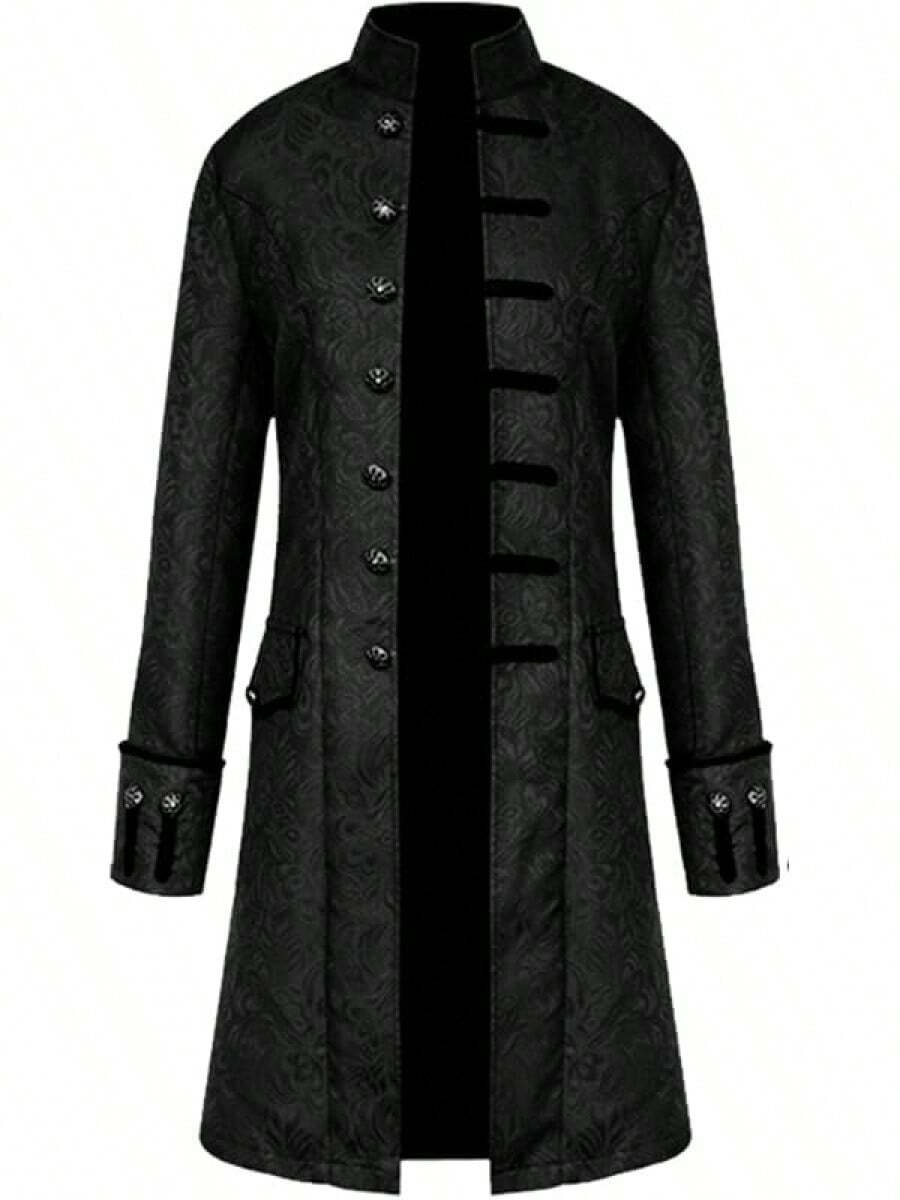 HZY Men Steampunk Vintage Costume Retro Gothic Victorian Frock Coat Uniform - 黑色 - 查看 1