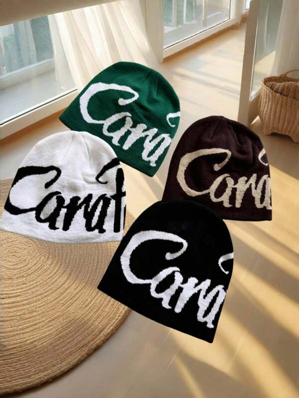 1pc Autumn/Winter American Hip Hop Street Jacquard Knit Beanie Hat, Warm Unisex Rap Dance Ski Cap