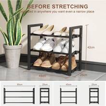 Expandable Shoe Rack, 3-Tier Adjustable Space Saving Narrow Shoe Organizer, Heavy Duty Metal Free Standing Storage For Entryway, Closet, Doorway (Black) - Tier 3 - View 2