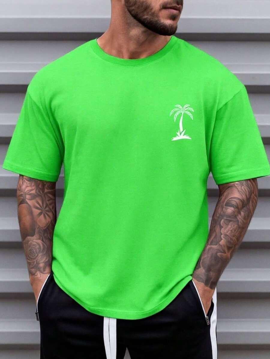 Men's Oversized Coconut Tree T-Shirt 100% Cotton From S To Plus Size G3 - 綠旗 - 查看 1