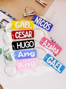 1PC Custom Acrylic Keychain, Many Colors To Choose From, Customizable Name, Personalized, Unique, Fashionable, Ideal Gift For Women, Ideal Gift For Men, Practical, Reusable, Lunch Box Tag, Backpack Tag, Anniversary Gift, Party Gift,Trinkets, For Her - Multicolor - View 2