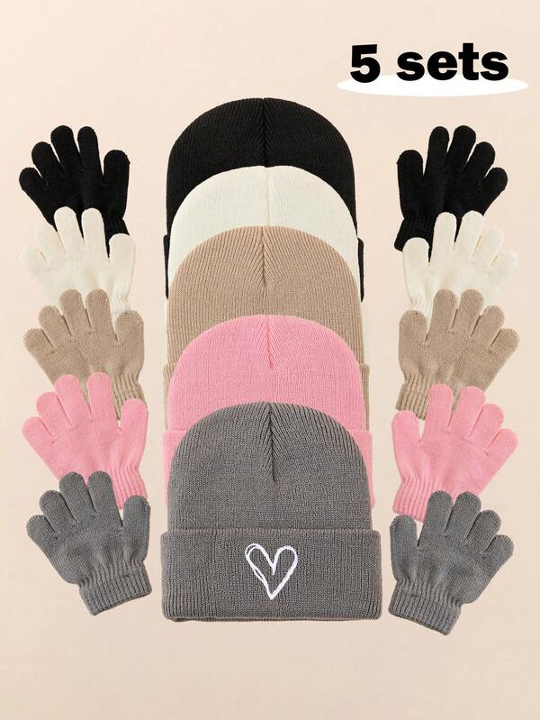 5pcs/Sets Toddler Heart Beanie Baby Boys Girls Beanies Kids Winter Hats Children Knit Warm Caps Babies Accessories Winter Warm Hat