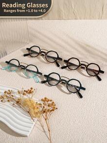 1pc Unisex Vintage Octagon Spring Foot Chain Reading Glasses, Clear Transparent Computer Reading Glasses, Magnification +1.0 To +4.0