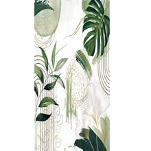 [鼠尾草绿波西米亚风浴帘] 1/3/4 件鼠尾草绿波西米亚风热带叶子浴帘套装 - 抽象中世纪现代防水浴室配件 - 12 个挂钩、防滑垫、U 型垫、盖垫浴室装饰