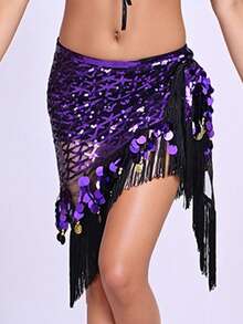 One Women's Belly Dance Hip Towel, A Triangular Coin-Embellished Hip Towel With Tassels And Sequins, Suitable For Music Festival Stage Performance Costumes And Accessories. - Multicolor - View 14