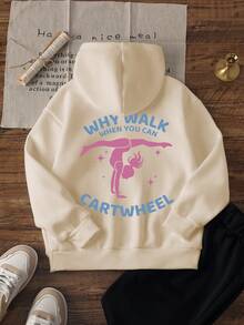 一件少女休闲印花卫衣，套头长袖保暖上衣，适合秋冬季节——何必走路，可以翻跟头！这款趣味十足、色彩缤纷的卫衣能够激发少女的想象力。 - 杏色 - 查看 3