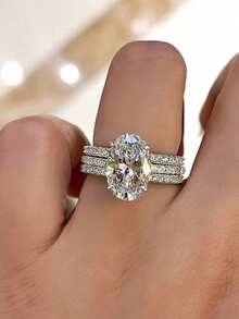 Bộ 3 nhẫn đá Cubic Zirconia cổ điển, quà tặng Ngày Valentine cho nữ, trang sức kỷ niệm ngày cưới và tiệc tùng. - 2 # - Xem 12