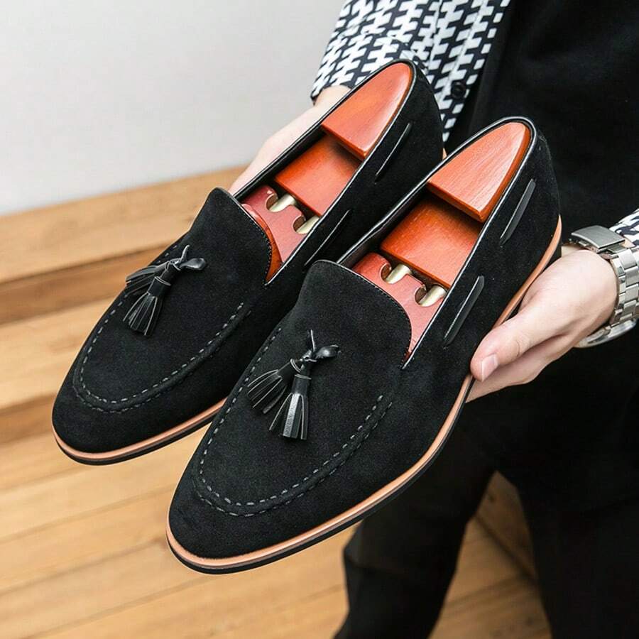 Men's Fringed Loafers, Casual And Comfortable Leather Shoes, Wedding Dress Shoes, Comfortable Formal Business Casual Office Loafers - 黑色 - 查看 1