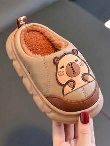 1 Pair Children's Slippers, Plush Indoor Home Slippers For Boys And Girls, Autumn/Winter - Coffee Brown - View 4