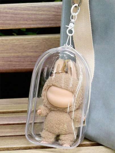 1pc Transparent Protection Bag, Fashion Monster Style PVC Clear Storage Bag, Dustproof Transparent Display Box Suitable For Standing/Sitting Dolls, Portable Waterproof PVC Storage Bag With Hook Suitable For Dolls, Cables And Headphones, Scratch-Resistant Collection Box, Waterproof PVC Storage Bag, Valentine's Day Gift (Doll Not Included), Suitable For LABUBV