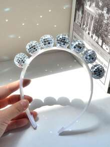1pc Disco Ball Headbands Silver Disco Costume Headpieces 70s Vintage Headbands For Women Birthday Party Accessory Halloween Cosplay Party Supplies For Women, Ideal As High-End Holiday Gift Halloween Accessories