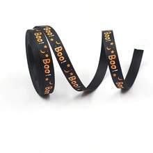 1pc 5 Yards/Roll 10mm Halloween Ribbon, Halloween Party Decoration Supplies, Bow Headband Material, English Letter & Solid Color Woven Tape - Multicolor - View 9