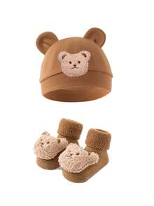 2pcs Cute Bear Plush Doll Hat And Socks Set, Suitable For Autumn/Winter - 2 chiếc - Xem 10