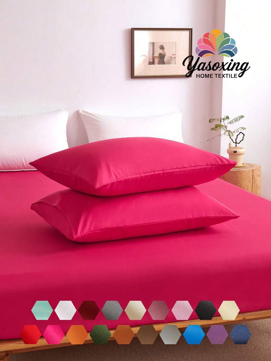 2 件套玫瑰红色超柔软素色枕套轻质床上用品信封封口纯色床枕套,适用于卧室宿舍床上用品返校床上用品 - 玫紅色 - 查看 1
