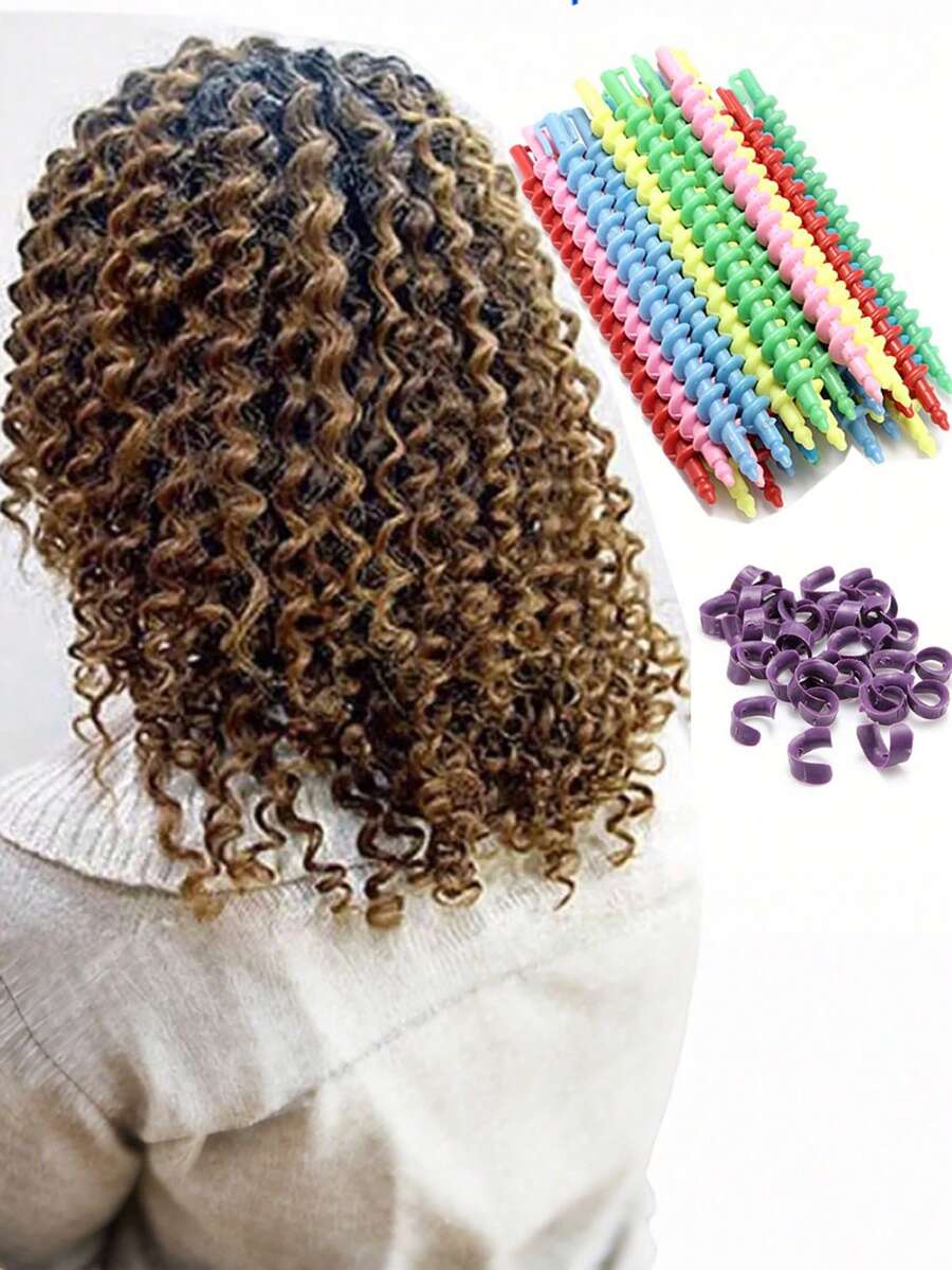 1 包（约 20 个）免加热螺旋卷发棒，DIY 美发造型工具，螺旋卷发棒配件 - 彩色 - 查看 1