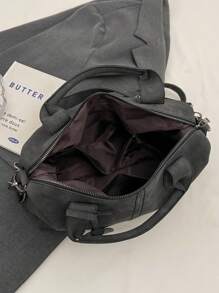 新款复古PU皮女士手提包，时尚拉链单肩包，配可拆卸肩带，女士工作旅行二合一包，灰色、黑色、绿色 - 黑色 - 查看 10