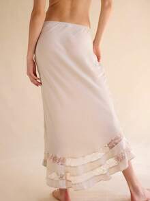 Women's Midi Skirt Elastic  Low Waisted A Line Swing Lace Ruffle Hemline Elegant Beach Vacation Summer Long Skirts - 白色 - 查看 3