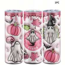1pc 20oz Stainless Steel Insulated Tumbler, Halloween Limited Edition. Pink Halloween Ghost Pattern, Cute And Fun. Suitable For Personal Use Or Gift, Also A Must-Have Item For The Holiday. - Multicolor - View 1