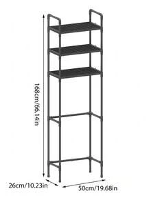 1pc Upgraded Grid Design Over Toilet Storage Shelves, Floor Standing Bathroom Toilet Shelf, Bathroom Organizers And Storage,Edge Strap Hook, Bathroom Accessories, Washing Machine Rack, Balcony Organizer Storage Rack - 黑色升級版 - 查看 7