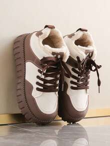 女士厚底保暖内衬休闲雪地靴，适合冬季 - 棕色 - 查看 6