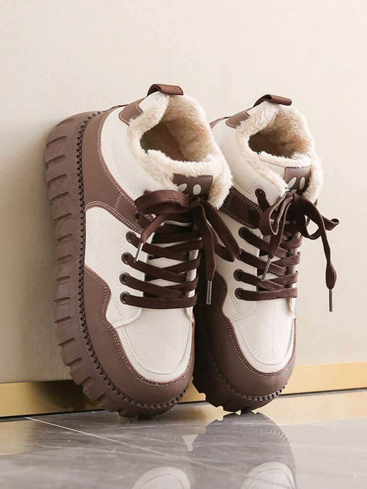 女士厚底保暖内衬休闲雪地靴，适合冬季 - 棕色 - 查看 5
