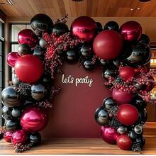 133Pcs Black Red Balloons Thick Double Stuffed Black Burgundy Balloon Garland Arch Kit For Gothic Vampire Till Death Do Us Rip To Twenties Halloween Birthday Party Decorations Home Decor Room Decor Halloween Decor - Multicolor - View 2