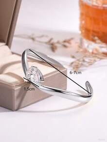 1pc Fashionable European-American Simple Copper Cubic Zirconia Adjustable Bangle Bracelet, Unisex Couple Daily Commute Accessory, Gifts For Holidays - Gold - View 10