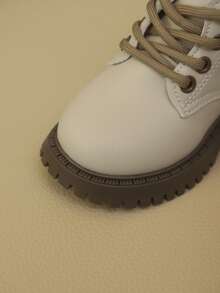 1 Paar Kinderstiefel, Unisex, Herbst-/Winterstil, neues Schnür- und Reißverschlussdesign, modisch und elegant, leicht und bequem, geeignet für Outdoor-Wanderungen. Stiefel - Beige - Übersicht 7