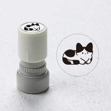 1 件可爱猫咪图案圆形白色墨水印章，自动出墨，适合学生涂鸦文具、节日派对生日礼物