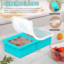 Silicone Freezer Tray With Lid - 2 Cup Soup Freezer Container Molds - Extra Large Ice Cube Tray - Silicone Freezer Food Molds For Freezing Storing Soup, Sauce, Broth, Leftovers(2 Pack - 水藍色 - 查看 6