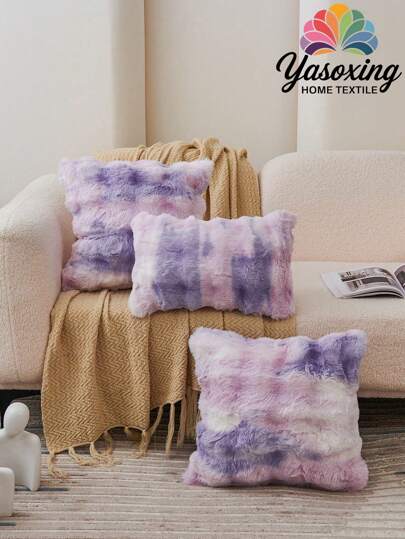 1 件秋季紫色扎染装饰仿兔毛靠垫套（无填充物），现代法兰绒毛绒抱枕套拉链开合，适用于家庭、沙发、客厅