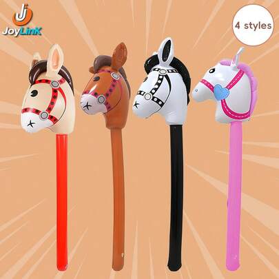 95cm 4pcs Inflatable Horse Head Game Sticks, Brown/Black/White/Pink PVC, Stage Performance Props/Party Entertainment Inflatable Horse Head Sticks, Party Games, Party Gifts, Team Games, Outdoor Games, Halloween Gifts, Christmas Gifts