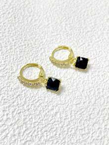 1 Pair Luxury Retro High-End Black Zirconia Clip-On Earrings, Suitable For Women's Daily Wear (Random Number Of Diamonds) - Yellow Gold - View 3