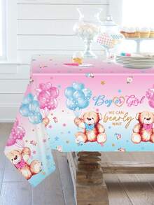 1件装性别揭晓派对装饰桌布，可爱粉蓝小熊图案，一次性防水桌旗，非常适合性别揭晓派对、迎婴派对、家庭活动装饰、婴儿派对礼物，男孩或女孩皆可，户外性别揭晓派对桌布，易于清洁 - 粉紅藍小熊 - 查看 4