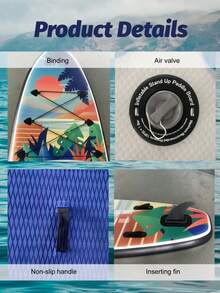 YHW-SURF 充气立式桨板，岛屿风景蓝色桨板，配备全套配件 - 手动泵、可拆卸桨、脚踝牵引带、背包、可拆卸鳍片和修理工具包、海滩必需品、海滩配件、泳池浮板