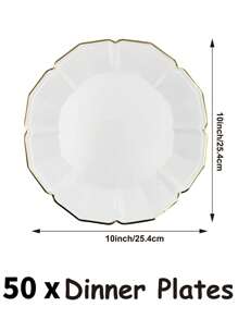 10Pcs/30Pcs-Pack White Paper Party Plates With Golden Foil Scalloped Edging For Birthday Wedding (9 Inches)