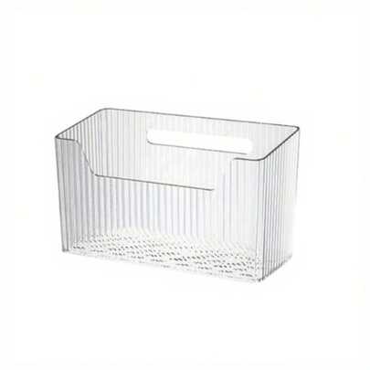 1 个透明塑料壁挂式收纳盒，带粘合剂，无需电力，适用于冰箱、衣柜、厨房台面 - 透明化妆品容器