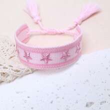 1 pieza Brazalete trenzado con decoración de estrella hecho a mano, diseño de bordado creativo, adecuado para fiestas, playa, viajes, regalo para amigos, familia, compañeros de clase - Rosa Pálido - Ver 2