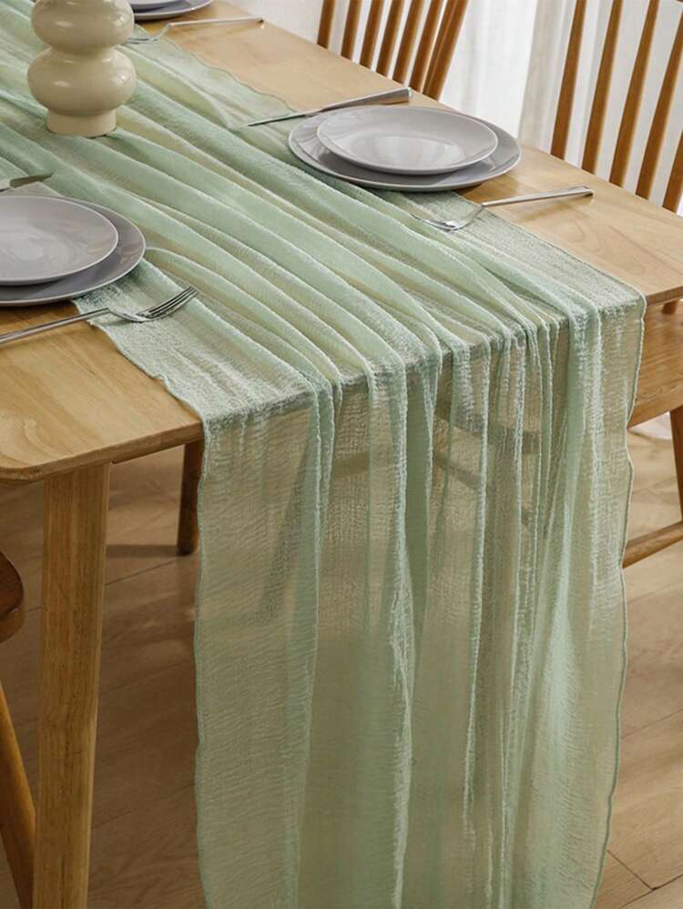 Camino de mesa de 71/118 pulgadas color verde salvia, camino de mesa de arpillera estilo bohemio chic, adecuado para bodas, despedidas de soltera, decoración del hogar de verano - Verde - Añade 6