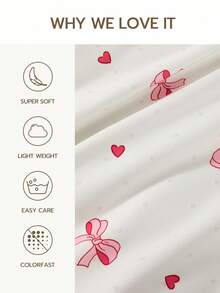 2/3件套粉色蝴蝶结爱心印花床上用品套装，纽扣封口被套 - 1个被套和1/2个枕套，透气轻盈，是送给亲人的绝佳礼物（不含被芯），适用于单人床、双人床、大号床、特大号床，适合家庭、宿舍等场所。可机洗。 - 彩色 - 查看 5