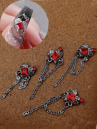 5pcs Gothic Punk Style Nail Art Charms 3D Heart Cross Halloween Skull Love Chain Pendant Design Nail Decoration Accessories