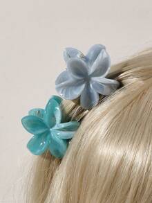 4 件 ABS 材质迷你花卉波西米亚大理石纹理发夹，湖蓝色、海军蓝、蓝灰色，适合春夏海滩、派对、刘海、侧发装饰发饰时尚发夹秋季配饰秋季发夹花夹冬季度假装女士 - 彩色 - 查看 5