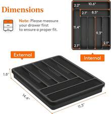 Fast Delivery Lifewit Silverware Organizer With Lid, Covered Utensil Tray Kitchen Drawer And Countertop, Plastic Cutlery And Flatware Storage Box Spoons Forks Knives Holder, 6 Compartments, Black Quality Assurance 9GUQ - màu đen - Xem 5