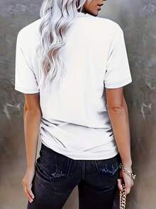 Women's Plus Size Printed T-Shirt, Cute Cat Pattern, Casual Style, Loose Fit, Comfortable Fabric, Summer Outfit, Daily Wear, Fashionable And Versatile - 白色 - 查看 2