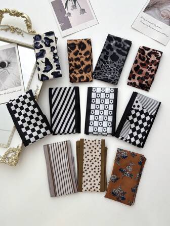 11 piezas Pañuelo de mujer con estampado floral de gasa, accesorio elegante y versátil para uso diario, citas, vacaciones, regalo festivo, accesorios para el cabello, bandas para el cabello deportivas, turbante de mujer, envoltorio para el cabello para correr, banda para sudar para ciclismo, accesorios de otoño, pañuelo de cabeza de mujer de otoño, pañuelo de moda para la cabeza, diadema de otoño